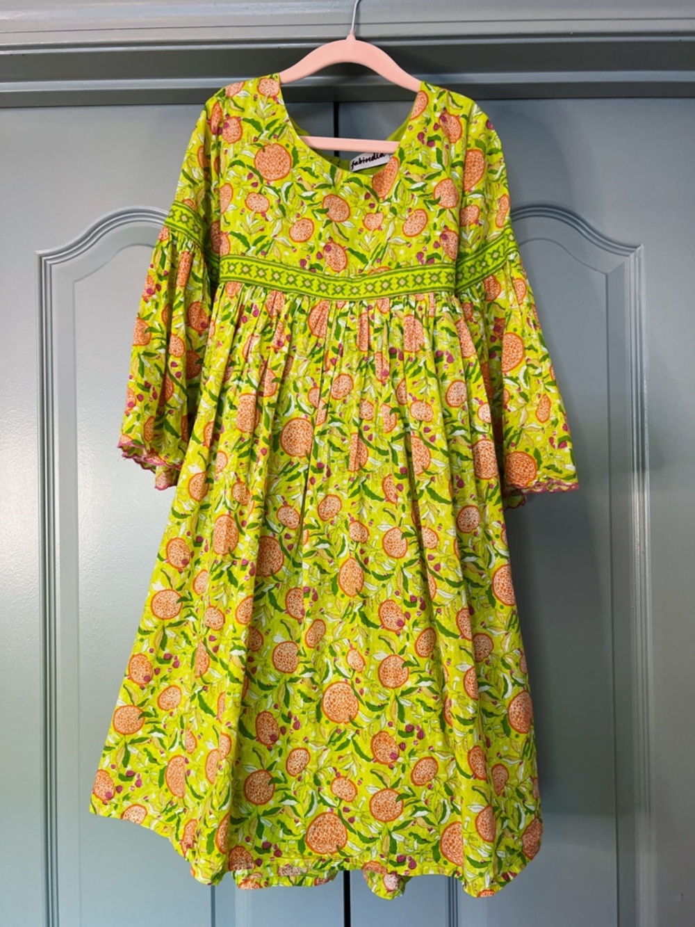 Fabindia Hand Block Print Cotton Dress | Citrus Garden Boho | Size 10–12 XXS–XS